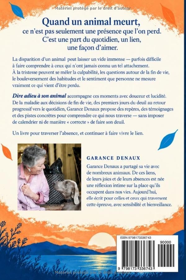 Quatrième de couverture de Dire adieu à son animal, par Garance Denaux